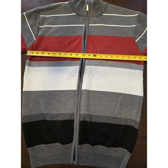 Marx And Dutch Collection L Poly Sweater Men’s Full Zip Stripes Gray Red Black - Picture 5 of 5